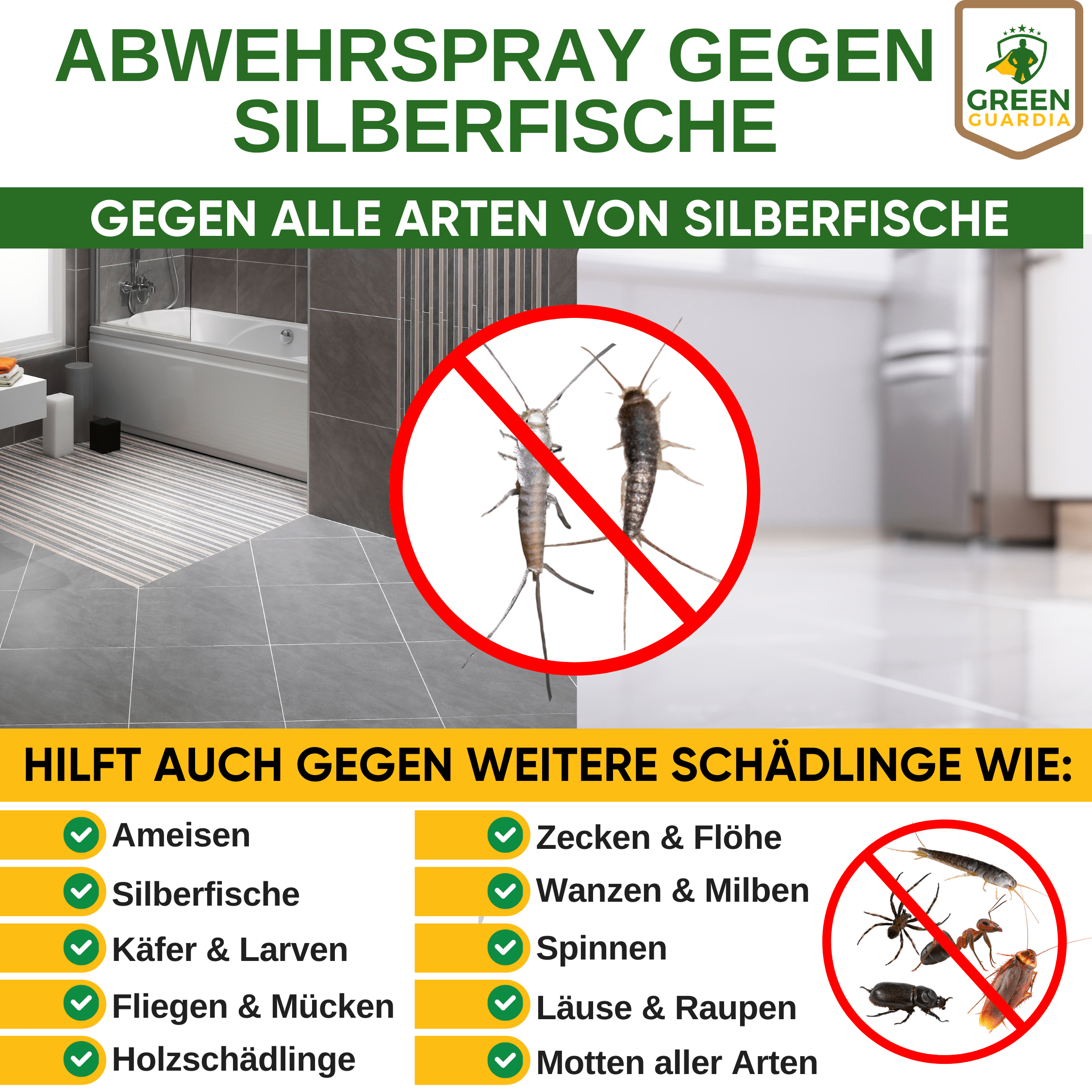 Silberfisch / Papierfisch Abwehrspray Power - Konzentrat - Green Guardia - Ihr Experte für Schädlinge und Pflanzen