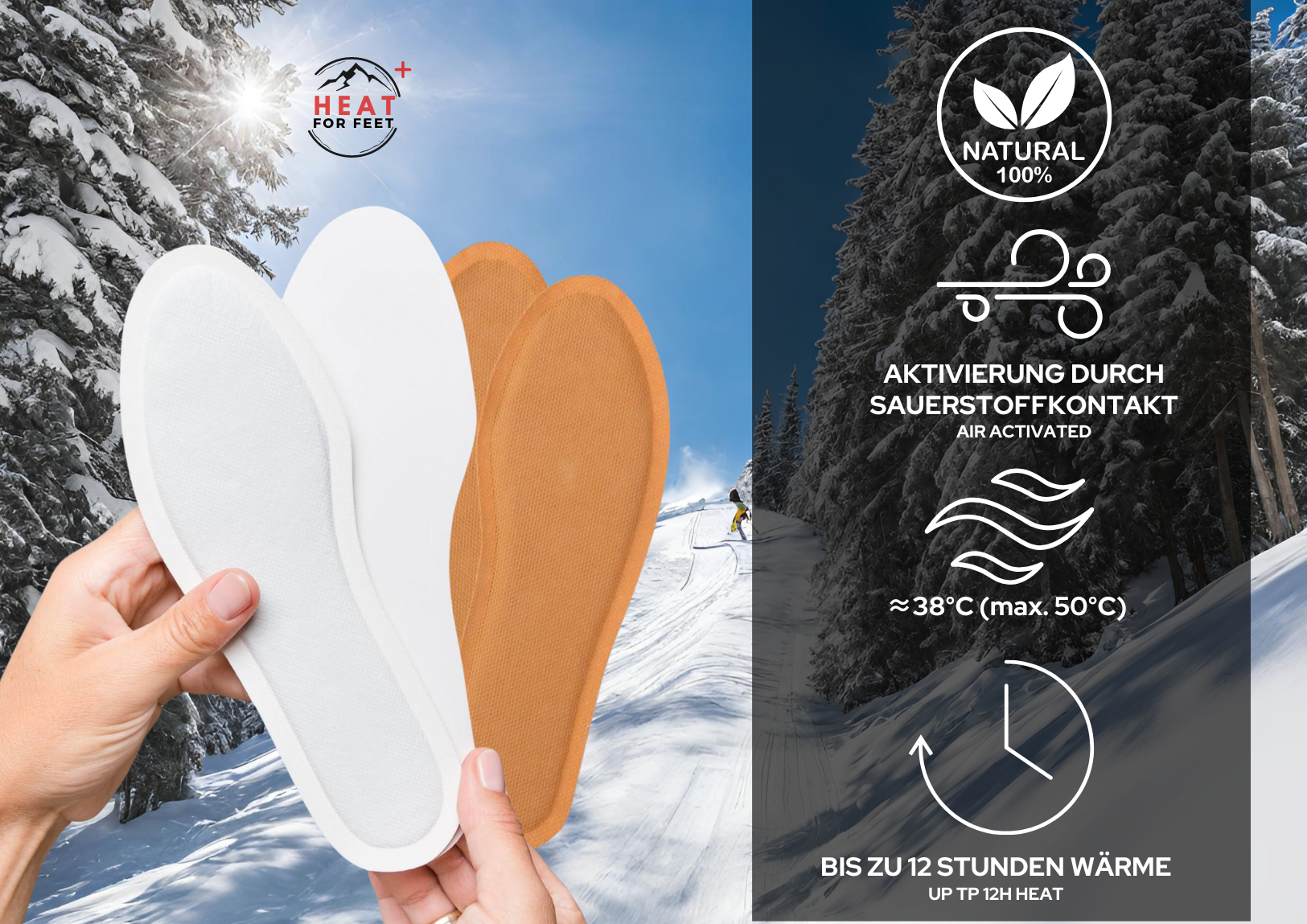 Heat for Feet, 10 pairs of heated insoles, up to 12 hours of warmth, one size fits all (36-46), thin & flexible, insole warmers, instant warming insoles, shoe warmers