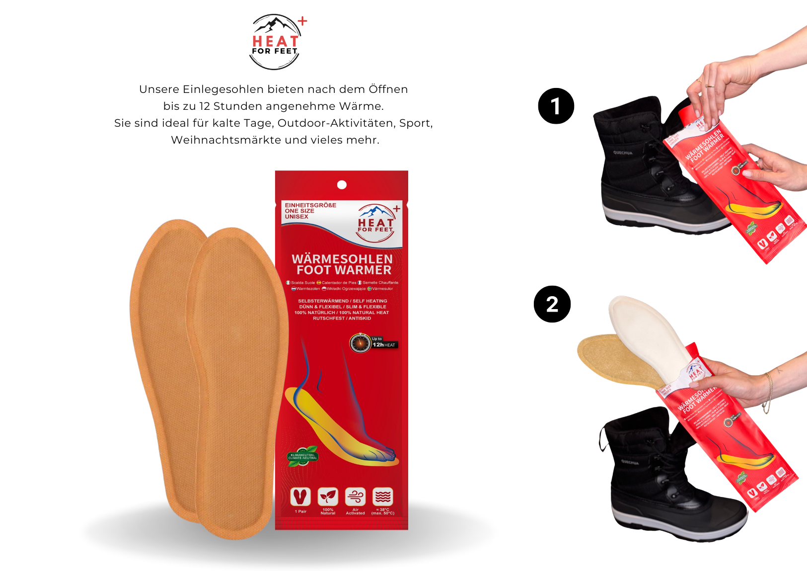 Heat for Feet, 10 pairs of heated insoles, up to 12 hours of warmth, one size fits all (36-46), thin & flexible, insole warmers, instant warming insoles, shoe warmers