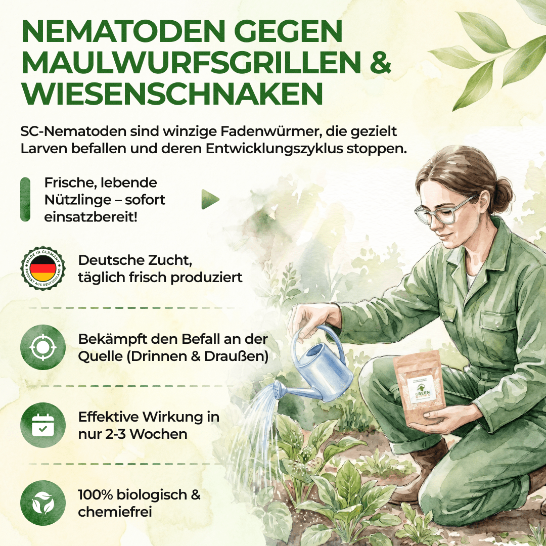 SC - Nematoden gegen Maulwurfsgrillen, Wiesenschnaken und Erdraupen - Green Guardia - Ihr Experte für Schädlinge und Pflanzen