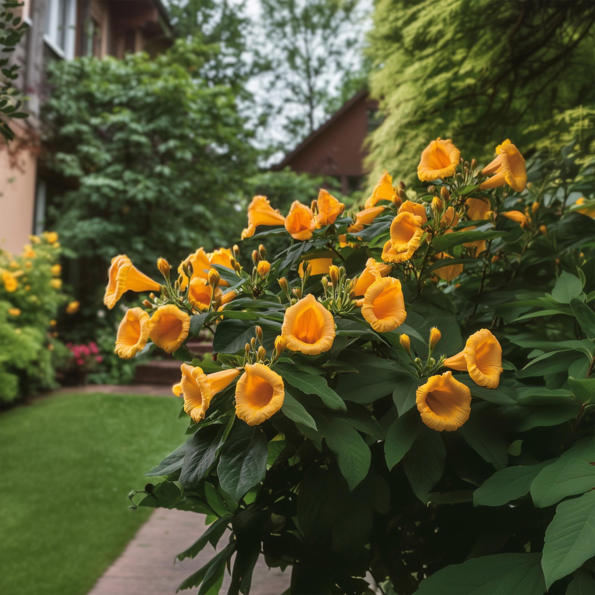 Campsis radicans ‘Flava’ – gelb blühende Trompetenblume, 2 Stück, 11-cm Topf, 40 cm Höhe